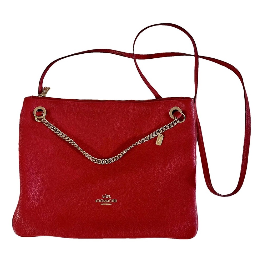 Coach Red Leather Crossbody with Gold Chain Accent NWOT